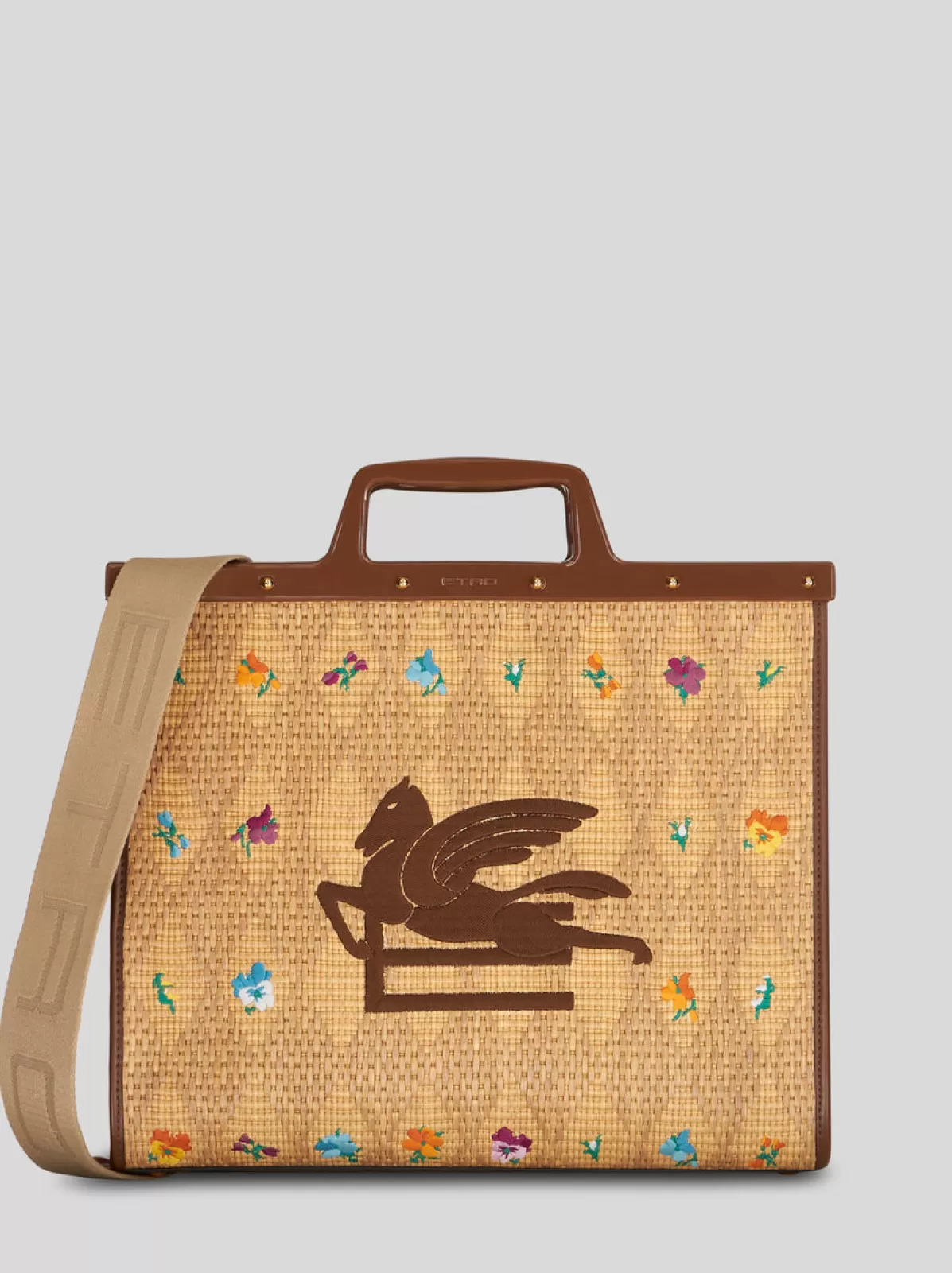 Donna Etro Borsa Love Trotter Grande In Rafia Con Ricami |
