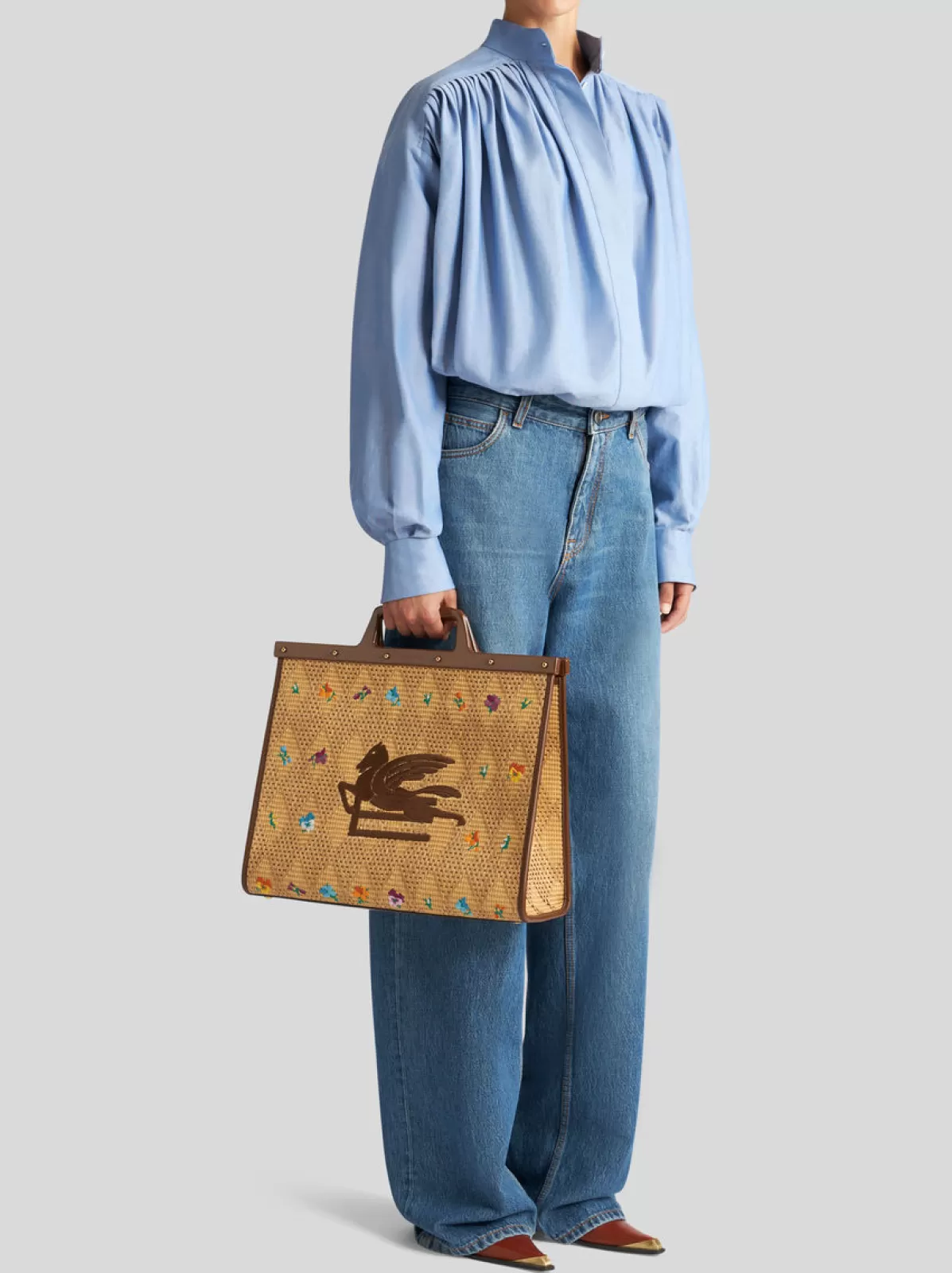 Donna Etro Borsa Love Trotter Grande In Rafia Con Ricami |