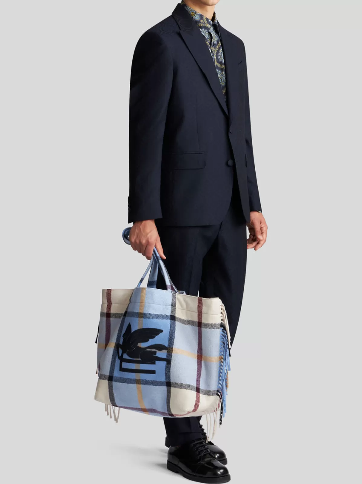 Uomo Etro SHOPPING SOFT TROTTER GRANDE CHECK JACQUARD CON FRANGE |
